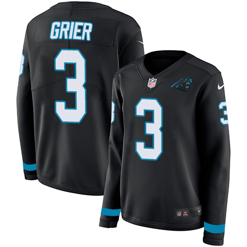 Carolina Panthers #3 Will Grier Black Team Color Women's Stitched Limited Therma Long Sleeve Jersey Womens