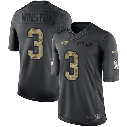 Tampa Bay Buccaneers #3 Jameis Winston Black Men's Stitched Limited 2016 Salute to Service Jersey Men's