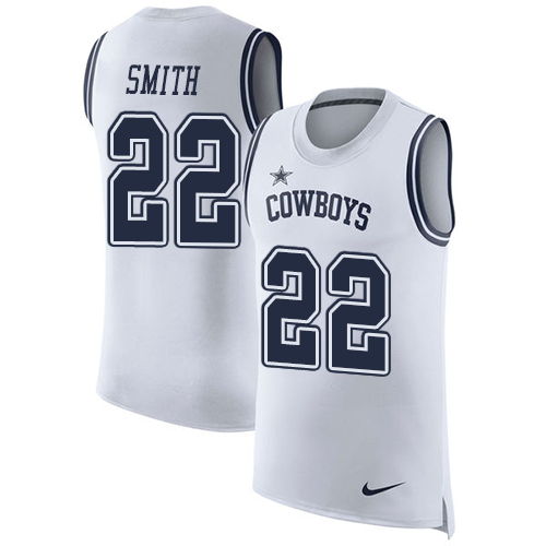 Cowboys #22 Emmitt Smith White Men's Stitched Limited Rush Tank Top Jersey