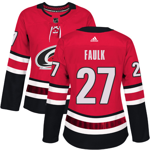 Adidas Carolina Hurricanes #27 Justin Faulk Red Home Authentic Women's Stitched Jersey Womens