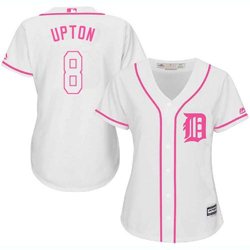 Detroit Tigers #8 Justin Upton White/Pink Fashion Women's Stitched Jersey Womens