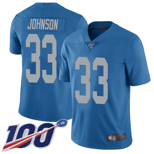 Detroit Lions #33 Kerryon Johnson Blue Throwback Youth Stitched 100th Season Vapor Limited Jersey Youth