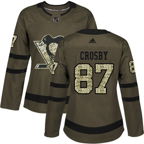 Adidas Pittsburgh Penguins #87 Sidney Crosby Green Salute to Service Women's Stitched Jersey Womens