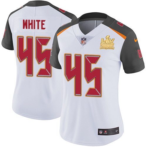 Buccaneers #45 Devin White White Women's Super Bowl LV Champions Patch Stitched Vapor Untouchable Limited Jersey