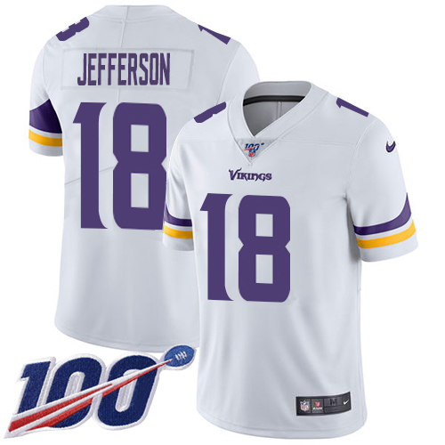 Vikings #18 Justin Jefferson White Men's Stitched 100th Season Vapor Untouchable Limited Jersey