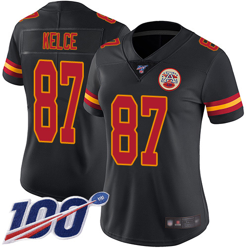 Chiefs #87 Travis Kelce Black Women's Stitched Limited Rush 100th Season Jersey