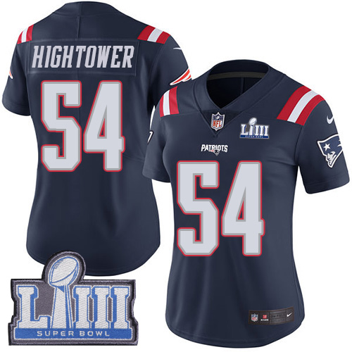 New England Patriots #54 Dont'a Hightower Navy Blue Super Bowl LIII Bound Women's Stitched Limited Rush Jersey Womens