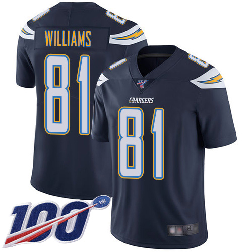 Los Angeles Chargers #81 Mike Williams Navy Blue Team Color Men's Stitched 100th Season Vapor Limited Jersey Men's