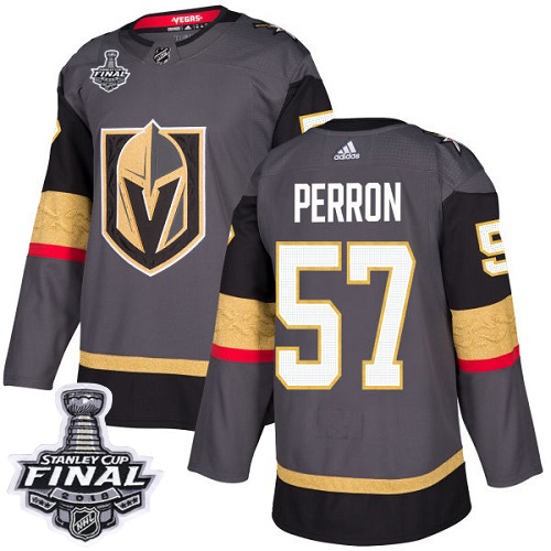 Adidas Golden Vegas Golden Knights #57 David Perron Grey Home Authentic 2018 Stanley Cup Final Stitched Jersey Men's
