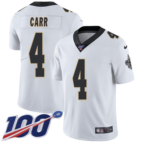 Saints #4 Derek Carr White Youth Stitched 100th Season Vapor Limited Jersey