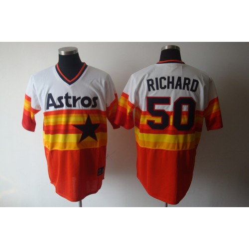 Mitchell and Ness Houston Astros #50 J.R. Richard White/Orange Stitched Throwback Jersey Men's
