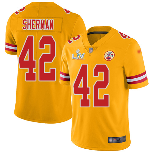 Kansas City Chiefs #42 Anthony Sherman Gold Men's Super Bowl LV Bound Stitched Limited Inverted Legend Jersey Men's