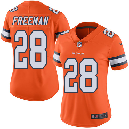 Denver Broncos #28 Royce Freeman Orange Women's Stitched Limited Rush Jersey Womens