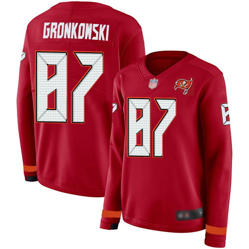 Buccaneers #87 Rob Gronkowski Red Team Color Women's Stitched Limited Therma Long Sleeve Jersey