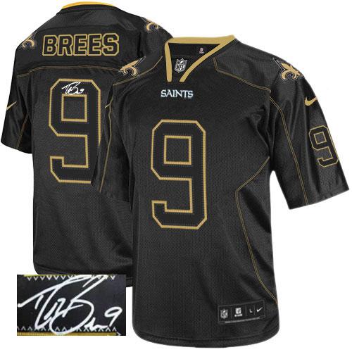 Saints #9 Drew Brees Lights Out Black Men's Stitched Elite Autographed Jersey