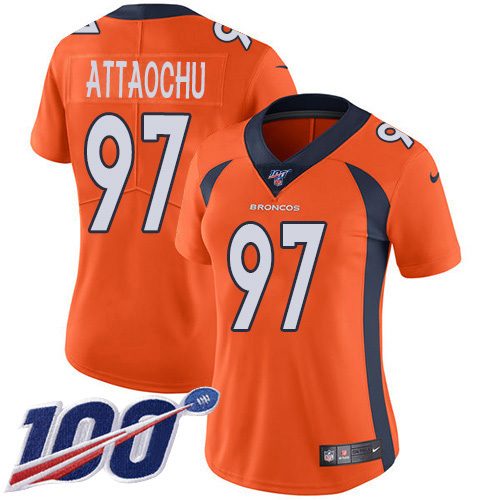 Denver Broncos #97 Jeremiah Attaochu Orange Team Color Women's Stitched 100th Season Vapor Untouchable Limited Jersey Womens