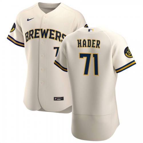 Milwaukee Milwaukee Brewers #71 Josh Hader Men's Cream Home 2020 Authentic Player Jersey Men's