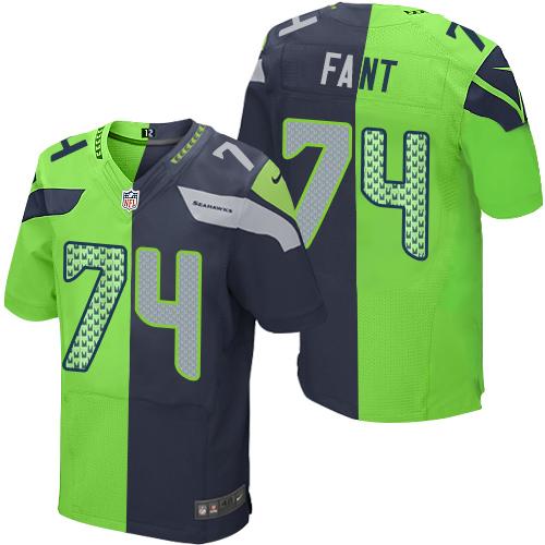 Seattle Seahawks #74 George Fant Steel Blue/Green Men's Stitched Elite Split Jersey Men's