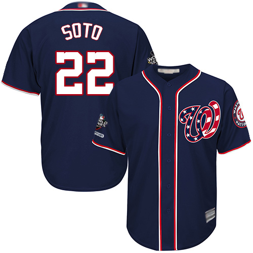 Washington Nationals #22 Juan Soto Navy Blue New Cool Base 2019 World Series Champions Stitched Jersey Men's