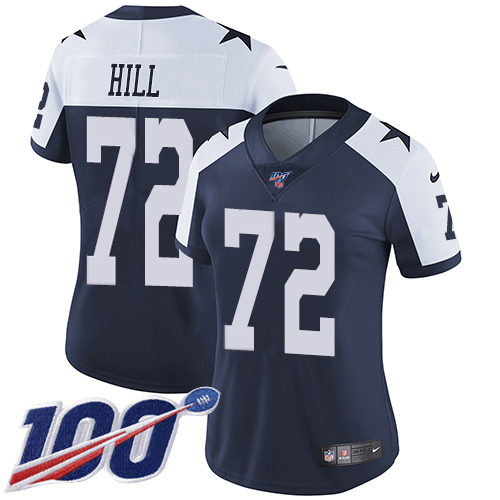 Dallas Cowboys #72 Trysten Hill Navy Blue Thanksgiving Women's Stitched 100th Season Vapor Throwback Limited Jersey Womens