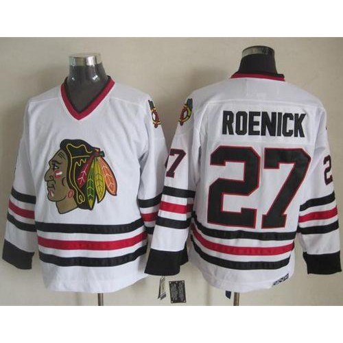 Chicago Blackhawks #27 Jeremy Roenick White CCM Throwback Stitched Jersey Men's