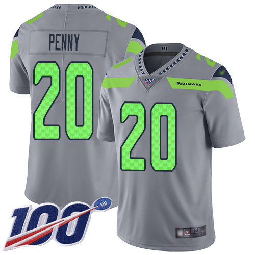 Seattle Seahawks #20 Rashaad Penny Gray Men's Stitched Limited Inverted Legend 100th Season Jersey Men's