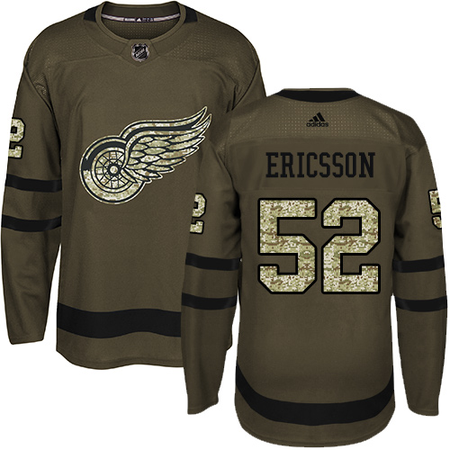 Adidas Detroit Red Wings #52 Jonathan Ericsson Green Salute to Service Stitched Jersey Men's