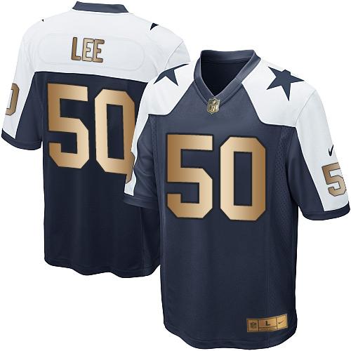 Dallas Cowboys #50 Sean Lee Navy Blue Thanksgiving Throwback Youth Stitched Elite Gold Jersey Youth