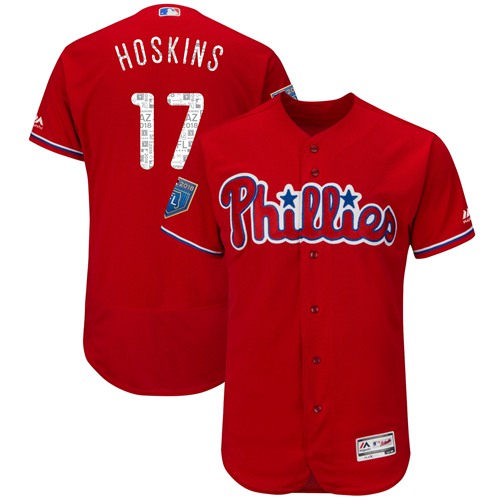 Philadelphia Phillies #17 Rhys Hoskins Red 2018 Spring Training Authentic Flex Base Stitched Jersey Men's