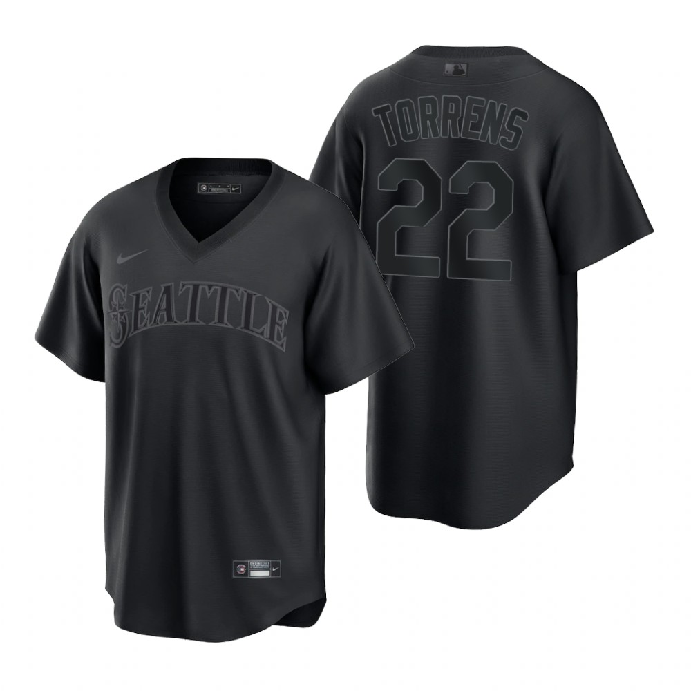 Seattle Mariners #22 Luis Torrens Men's Black Pitch Black Fashion Jersey
