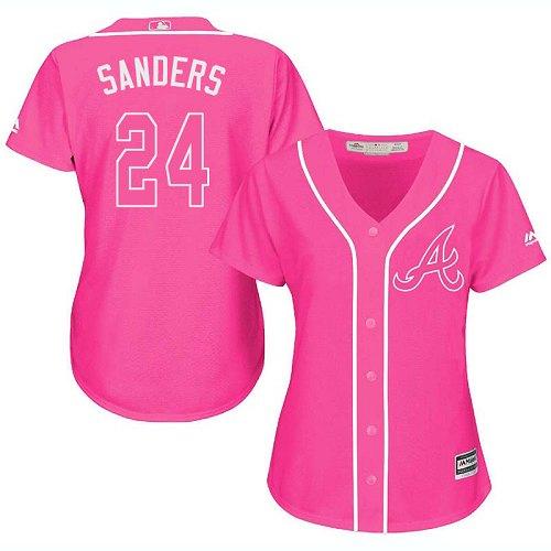 Atlanta Braves #24 Deion Sanders Pink Fashion Women's Stitched Jersey Womens
