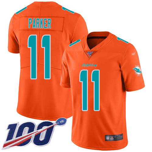 Miami Dolphins #11 DeVante Parker Orange Men's Stitched Limited Inverted Legend 100th Season Jersey Men's