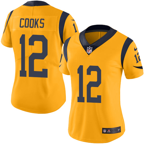 Los Angeles Rams #12 Brandin Cooks Gold Women's Stitched Limited Rush Jersey Womens