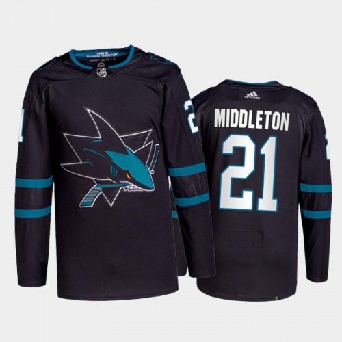 Adidas San Jose Sharks #21 Jake Middleton Men's 2021-22 Alternate Authentic Jersey - Black Men's