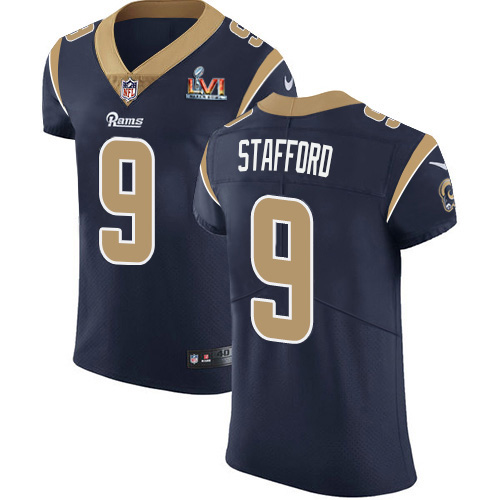 Rams #9 Matthew Stafford Navy Blue Team Color Super Bowl LVI Patch Men's Stitched Vapor Untouchable Elite Jersey