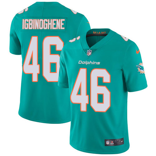 Miami Dolphins #46 Noah Igbinoghene Aqua Green Team Color Men's Stitched Vapor Untouchable Limited Jersey Men's