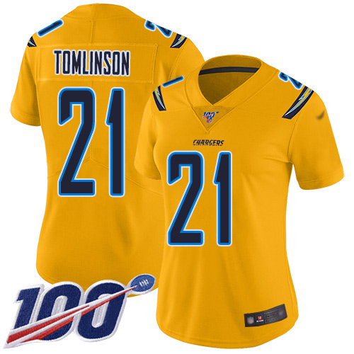Chargers #21 LaDainian Tomlinson Gold Women's Stitched Limited Inverted Legend 100th Season Jersey