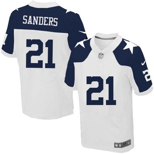 Cowboys #21 Deion Sanders White Thanksgiving Men's Stitched Throwback Elite Jersey