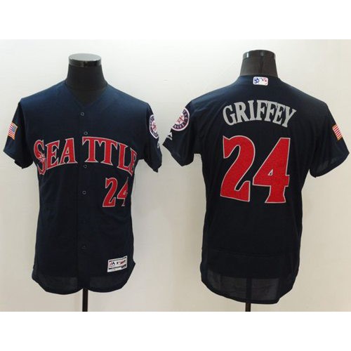 Seattle Mariners #24 Ken Griffey Navy Blue Fashion Stars & Stripes Flexbase Authentic Stitched Jersey Men's