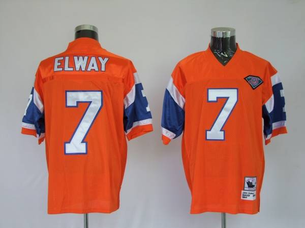Mitchel & Ness Broncos #7 John Elway Orange With 75 Anniversary Patch Stitched Throwback Jersey
