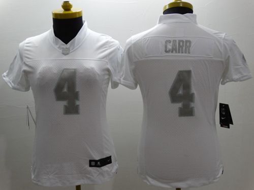 Raiders #4 Derek Carr White Women's Stitched Limited Platinum Jersey