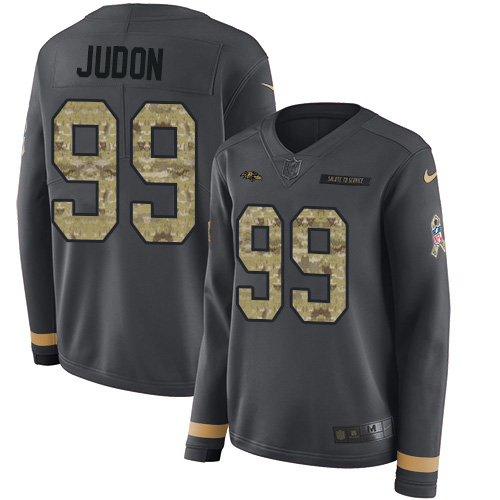Baltimore Ravens #99 Matthew Judon Anthracite Salute to Service Women's Stitched Limited Therma Long Sleeve Jersey Womens