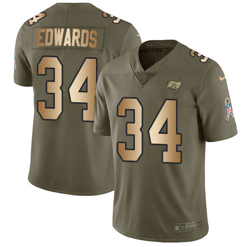 Tampa Bay Buccaneers #34 Mike Edwards Olive/Gold Men's Stitched Limited 2017 Salute To Service Jersey Men's