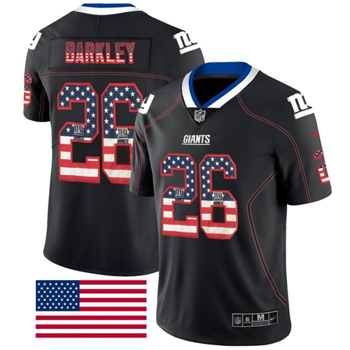 Giants #26 Saquon Barkley Black Men's Stitched Limited Rush USA Flag Jersey