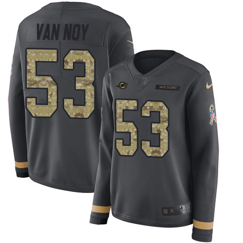 Miami Dolphins #53 Kyle Van Noy Anthracite Salute to Service Women's Stitched Limited Therma Long Sleeve Jersey Womens
