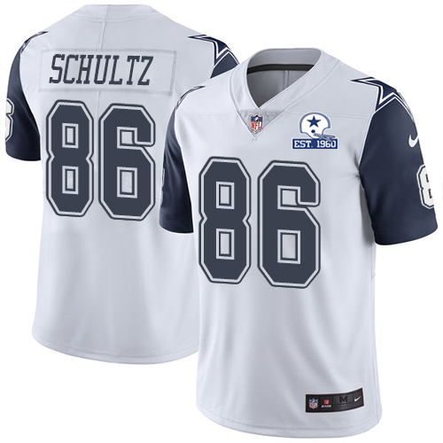 Dallas Cowboys #86 Dalton Schultz White Men's Stitched With Established In 1960 Patch Limited Rush Jersey Men's