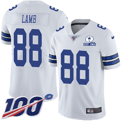 Cowboys #88 CeeDee Lamb White Men's Stitched With Established In 1960 Patch 100th Season Vapor Untouchable Limited Jersey