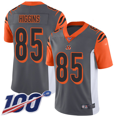 Bengals #85 Tee Higgins Silver Men's Stitched Limited Inverted Legend 100th Season Jersey