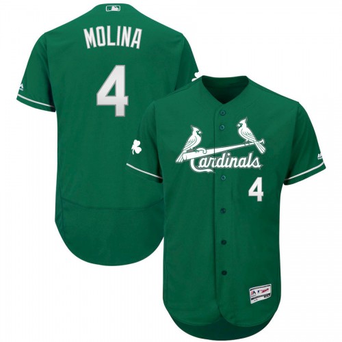 St. Louis St.Louis Cardinals #4 Yadier Molina Majestic St. Patrick's Day Flex Base Authentic Collection Celtic Player Jersey Green Men's