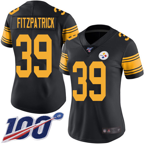 Steelers #39 Minkah Fitzpatrick Black Women's Stitched Limited Rush 100th Season Jersey